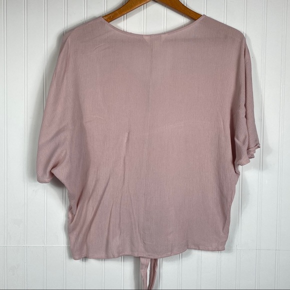 Blush pink button up tie front short sleeve blouse - Picture 6 of 9